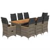 vidaXL 9 pcs conjunto bistr&ocirc; de jardim c/ almofad&otilde;es vime PE cinzento
