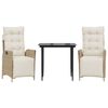 vidaXL 3 pcs conjunto de jantar p/ jardim com almofad&otilde;es vime PE bege