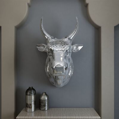 vidaXL Cabeça de vaca decorativa de parede alumínio prateado