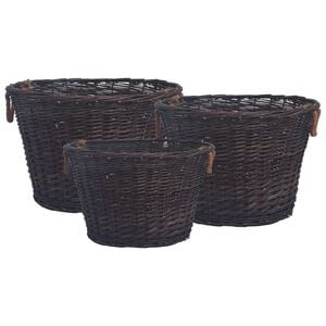 vidaXL Conjunto de cestos lenha empilh&aacute;veis 3 pcs salgueiro castanho