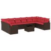 vidaXL 11 pcs conjunto sof&aacute;s de jardim c/ almofad&otilde;es vime PE castanho