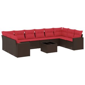 vidaXL 11 pcs conjunto sof&aacute;s de jardim c/ almofad&otilde;es vime PE castanho