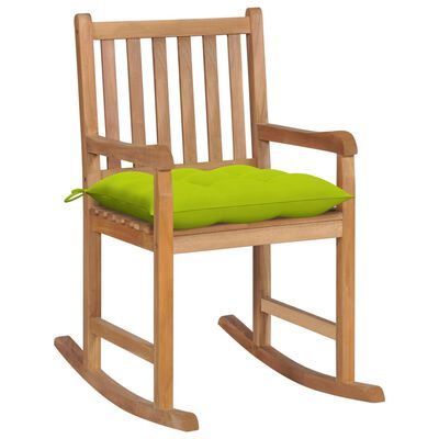 vidaXL Cadeira de baloiço com almofadão verde brilhante teca maciça