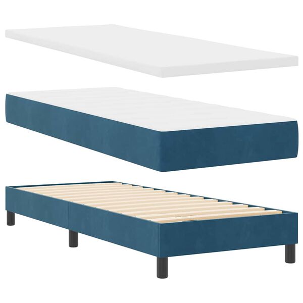 vidaXL Cama Box com colch&atilde;o Azul escuro 80 x 200 cm Veludo