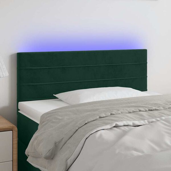 vidaXL Cabeceira de cama c/luzes LED veludo 100x5x78/88cm verde-escuro