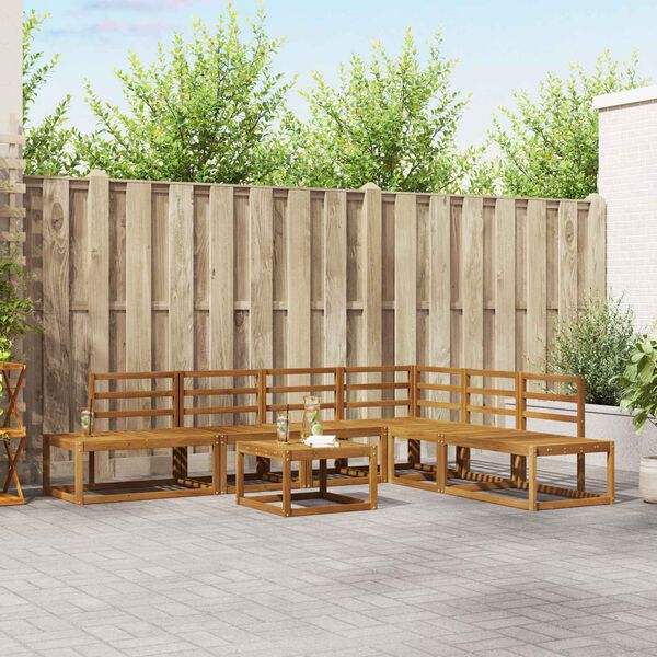 vidaXL Conjunto de Sof&aacute;s 7 Pe&ccedil;a Natural Madeira S&oacute;lida de Ac&aacute;cia