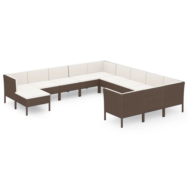 vidaXL 12 pcs conjunto lounge jardim c/ almofad&otilde;es vime PE castanho