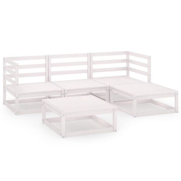 vidaXL 5 pcs conjunto lounge de jardim pinho maci&ccedil;o branco