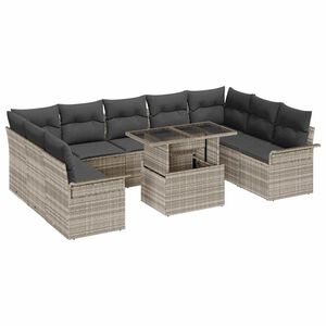 vidaXL Conjunto de Sof&aacute; de Jardim com almofada 10 pcs Cinzento-claro