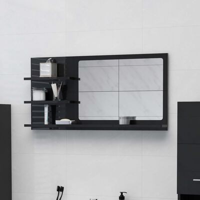 vidaXL Espelho de casa de banho 90x10,5x45cm contrap. preto brilhante