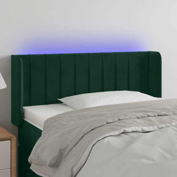 vidaXL Cabeceira cama c/ luzes LED veludo 83x16x78/88 cm verde-escuro