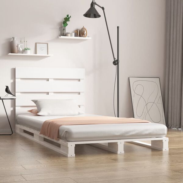 vidaXL Estrutura de cama de solteiro 90x190 cm pinho maci&ccedil;o branco