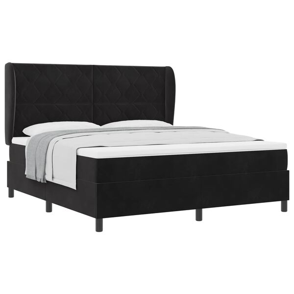 vidaXL Cama Box com colch&atilde;o com cabeceira Preto 200 x 180 cm Poli&eacute;ster
