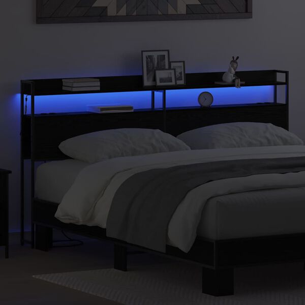 vidaXL Cabeceira de armazenamento com prateleira Carvalho preto 200 cm