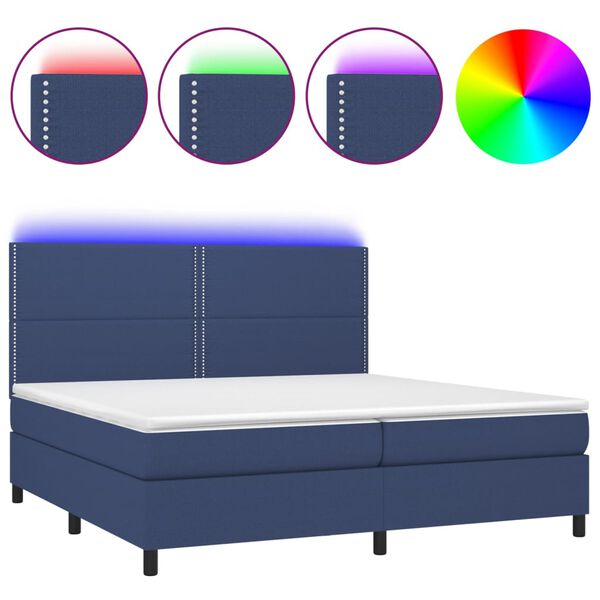 vidaXL Cama box spring c/ colch&atilde;o e LED 200x200 cm tecido azul