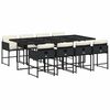 vidaXL 9 pcs conjunto de jantar p/ jardim c/ almofad&otilde;es vime PE preto