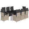 vidaXL 9 pcs conjunto de jantar p/ jardim c/ almofad&otilde;es cinzento claro