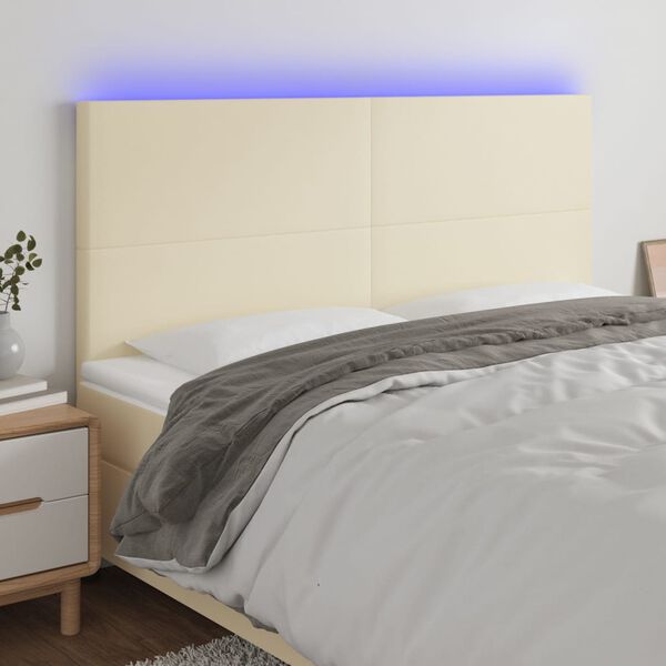 vidaXL Cabeceira cama c/ LED 160x5x118/128 cm couro artificial cr&egrave;me