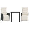 vidaXL 3 pcs conjunto de jantar p/ jardim c/ almofad&otilde;es vime PE preto