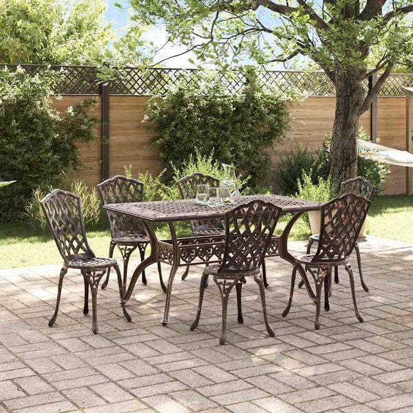 vidaXL Conjunto de Jantar para Jardim 7 pcs Bronze Alum&iacute;nio