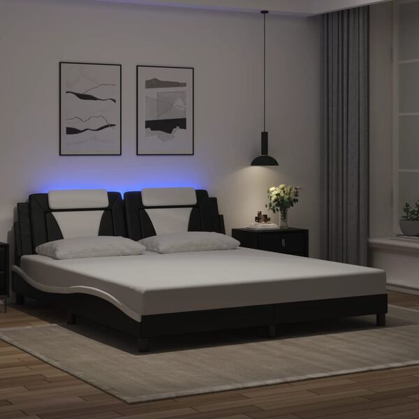 vidaXL Estrutura de cama Viana com LED sem colch&atilde;o 180x200cm preto/branco