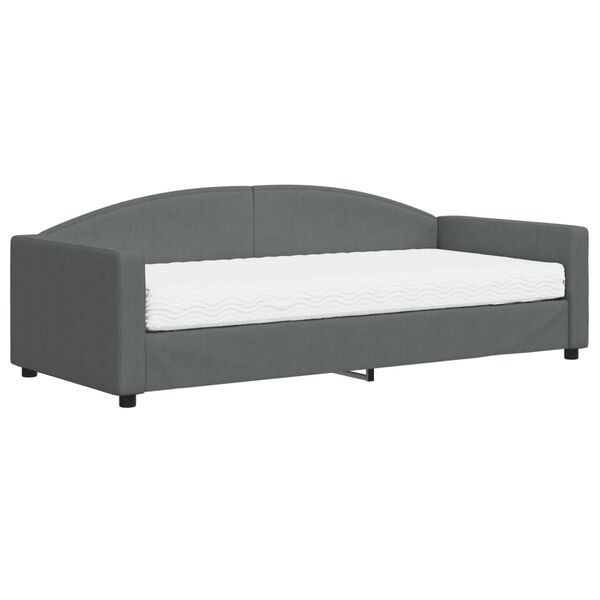 vidaXL Sof&aacute;-cama com colch&atilde;o 90x200 cm tecido cinzento-escuro