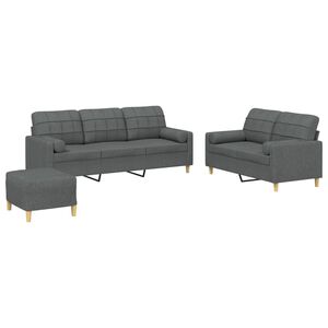 vidaXL 3 pcs conjunto de sof&aacute;s com almofadas tecido cinzento-escuro