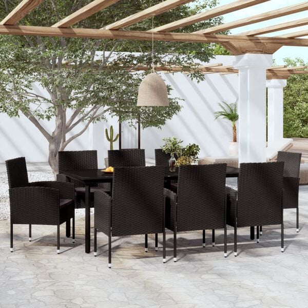 vidaXL 9 pcs conjunto de jantar para jardim preto