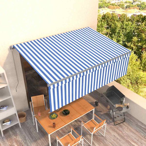 vidaXL Toldo retr&aacute;til manual com estore 4,5x3 m azul e branco