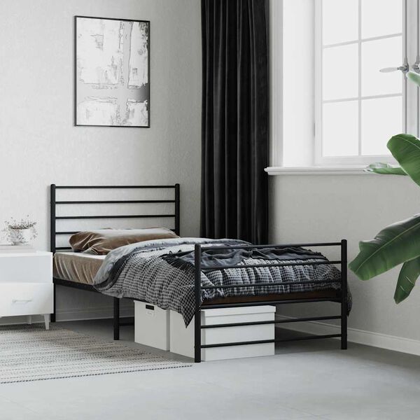 vidaXL Estrutura de cama com cabeceira e p&eacute;s 80x200 cm metal preto
