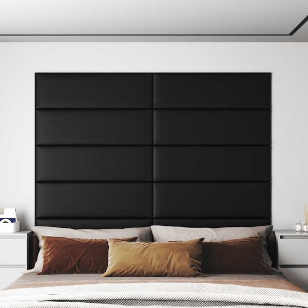 vidaXL Painel de parede 12 pcs 90x30 cm couro artificial 3,24 m&sup2; preto