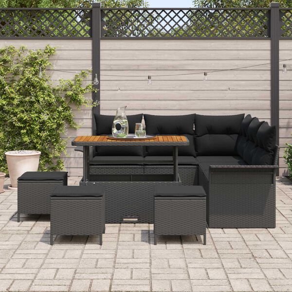 vidaXL Conjunto de Sof&aacute; de Jardim com almofada 9 pcs Preto vime PE