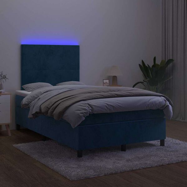 vidaXL Cama box spring colch&atilde;o LED 120x190cm couro artif. azul-escuro