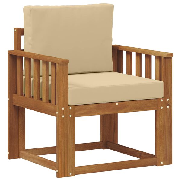 vidaXL Sof&aacute; exterior Madeira de Ac&aacute;cia maci&ccedil;a e Poli&eacute;ster Natural