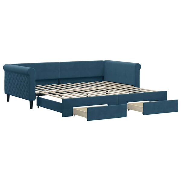 vidaXL Sof&aacute;-cama com gavet&atilde;o e gavetas 100x200 cm veludo azul