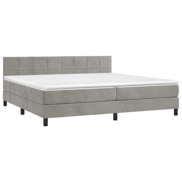 vidaXL Cama box spring c/ colch&atilde;o/LED 200x200 cm veludo cinzento-claro
