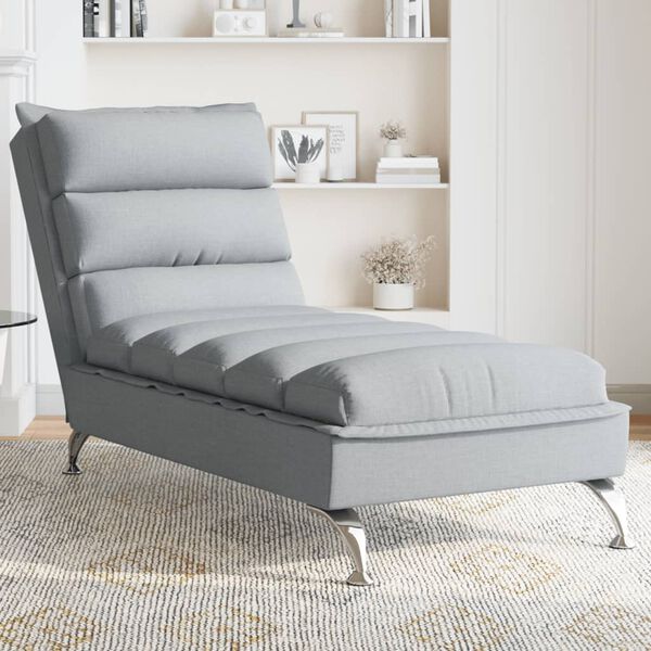 vidaXL Chaise lounge com almofadões tecido cinzento-claro