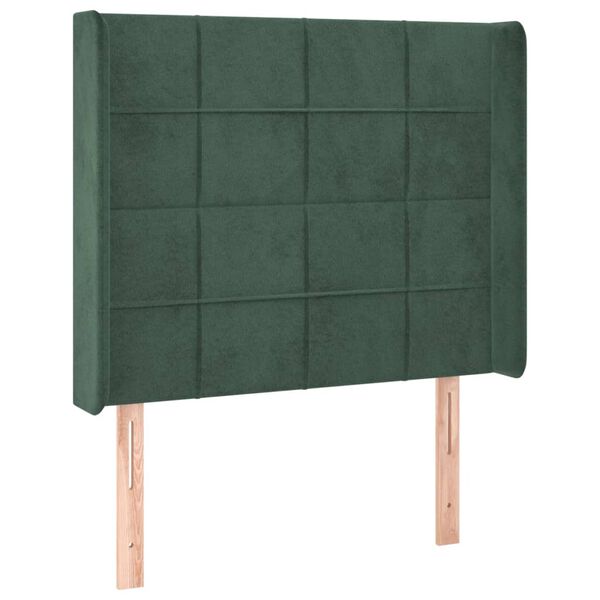 vidaXL Cabeceira cama c/ luzes LED veludo 93x16x118/128cm verde-escuro