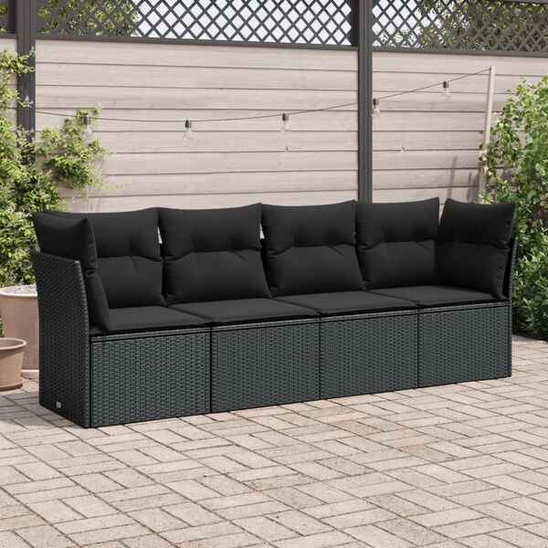 vidaXL 4 pcs conjunto de sof&aacute;s para jardim c/ almofad&otilde;es vime PE preto