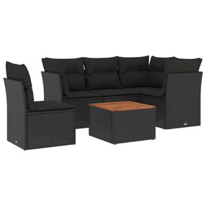 vidaXL 6 pcs conjunto sof&aacute;s de jardim c/ almofad&otilde;es vime PE preto
