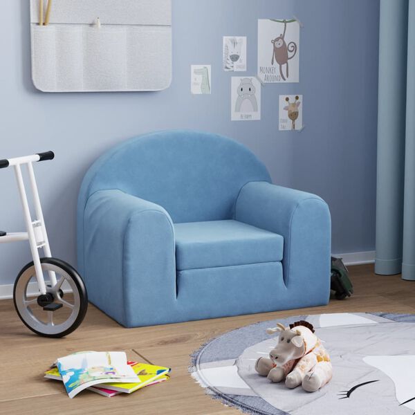vidaXL Sof&aacute;-cama infantil pel&uacute;cia macia azul