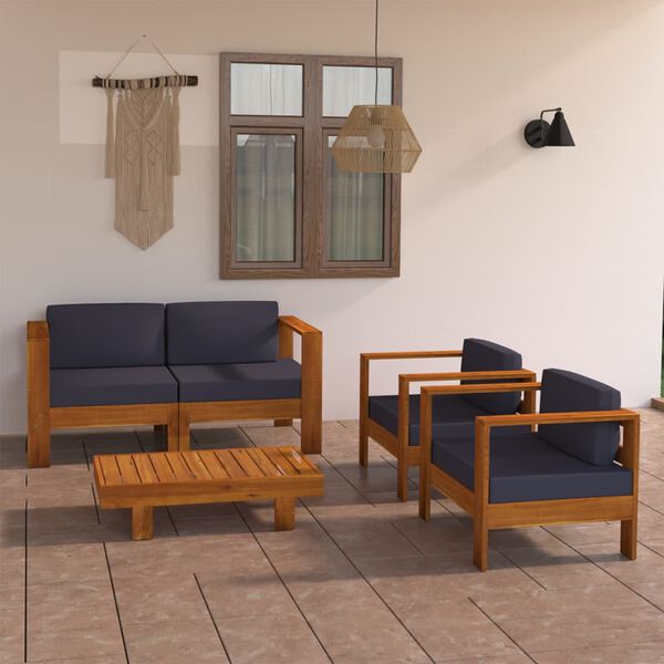vidaXL 4 pcs conj. lounge de jardim c/ almofad&otilde;es cinza-escuro ac&aacute;cia