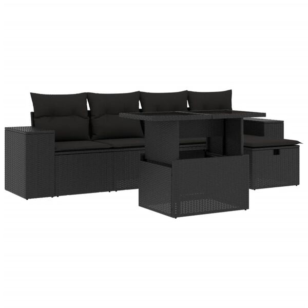vidaXL 6 pcs conjunto sof&aacute;s de jardim c/ almofad&otilde;es vime PE preto