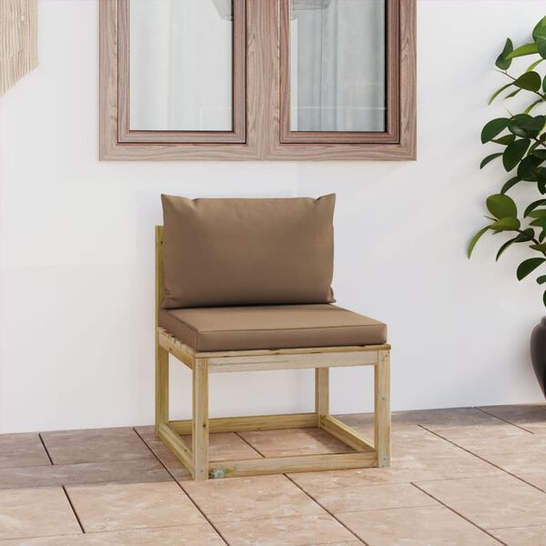 vidaXL Sof&aacute; de centro p/ jardim c/ almofad&otilde;es pinho impregnado verde