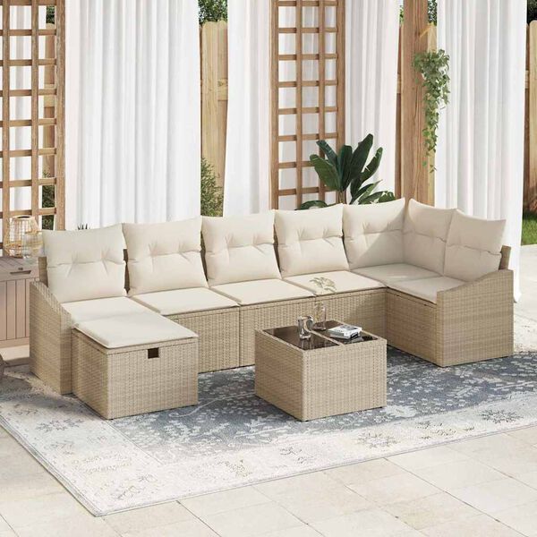 vidaXL Conjunto de Sof&aacute; de Jardim 8 pcs Bege Rattan Sint&eacute;tico