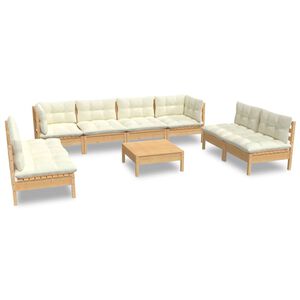 vidaXL 9 pcs conjunto lounge jardim c/ almofad&otilde;es creme pinho maci&ccedil;o