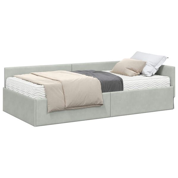 vidaXL Estrutura de Cama de Canto com Colch&atilde;o 2 pcs Cinzento-claro