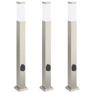 vidaXL Lumin&aacute;rias de balizador com tomada, 3 pe&ccedil;as, 80 cm, a&ccedil;o inoxid&aacute;vel, IP44