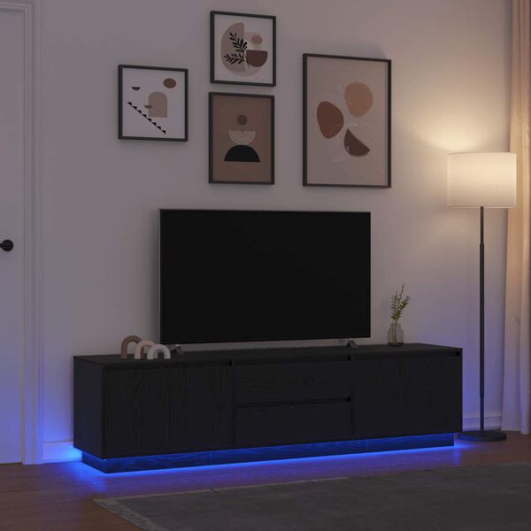 vidaXL M&oacute;vel de TV com luzes LED 193,5x41x50 cm carvalho preto