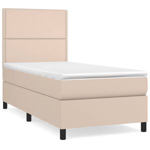 vidaXL Cama com molas/colch&atilde;o 90x200 cm couro artificial cappuccino